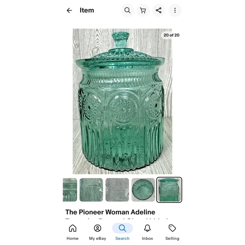 The Pioneer Woman Adeline Turquoise Pressed Glass Lidded Cookie Jar Embossed